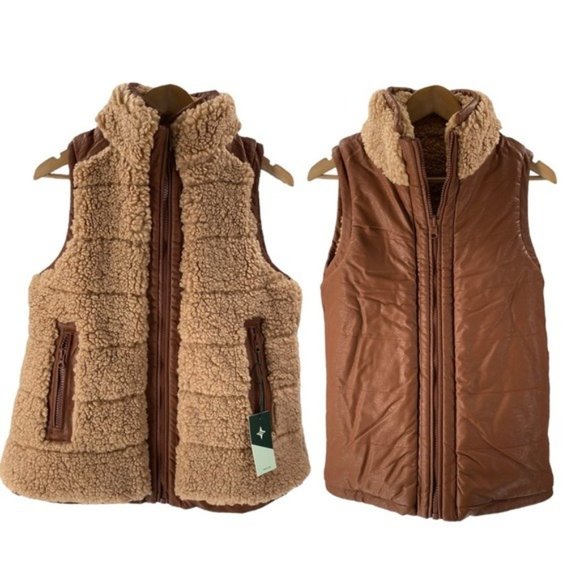 Tuckernuck NEW Reversible Brown Leather and Shearling Sherpa Beckham Vest Size L - Picture 5 of 10
